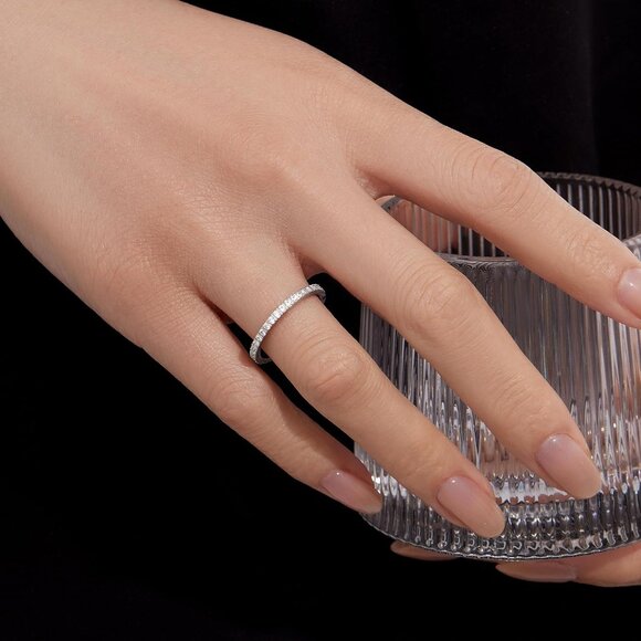 Gold Wedding Band Rings for Women, Cubic Zirconia Promise Eternity Engagement Ri - Picture 7 of 9